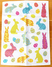 2x Geschirrtücher Hasen Kracht Küche Tücher HalbLeinen Eier Herz Bunt Punkte