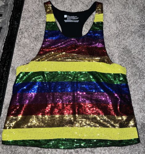 Pride Sequin Rainbow Colors Tank Top Size M - Afbeelding 1 van 3