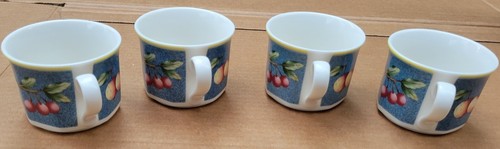 Villeroy & Boch Biella x4 Octagon Mugs & Saucers 6oz Cherry Apple Grape Pear VGC - Picture 6 of 13