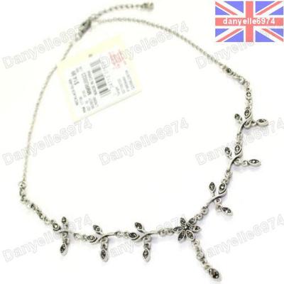 MARCASIT KRISTALL HALSKETTE Choker ANTIKSTIL Vintage Silber Plt BLUME/REBE