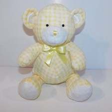 Animal Alley Toys R Us Yellow White Gingham Rattle Teddy Bear 10" Plush Stuffed