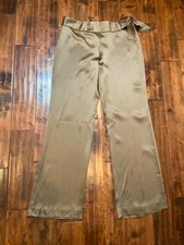 Escada Bronze 100 Silk Satin Tie Side Straight Leg Pants, Size 14  44