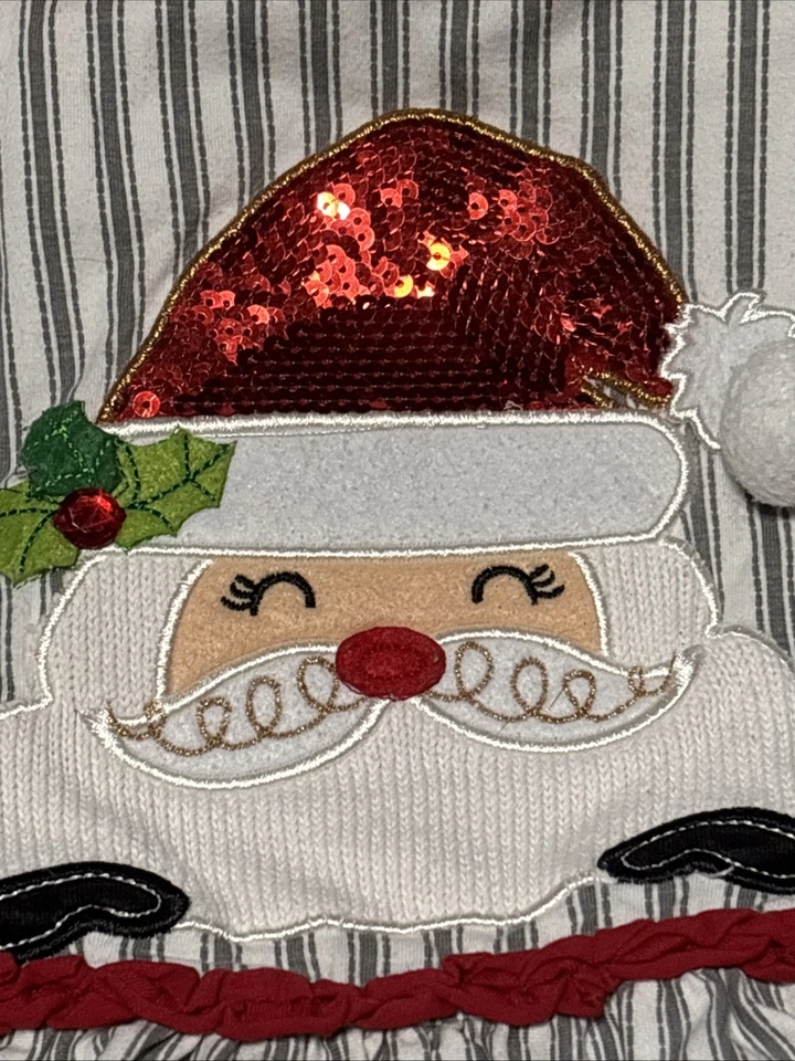 LN Rare Editions Meninas 18M Férias Papai Noel Lantejoulas Vermelhas Manga Longa Listrada - Imagem 2 de 4