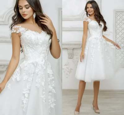princess polly baby blue dress Modest Boho A-Line Lace Short Butterfly Sleeves Summer Wedding Dress  Destination Simple Casual Maxi Scoop Neck Bridal Gown main image 0