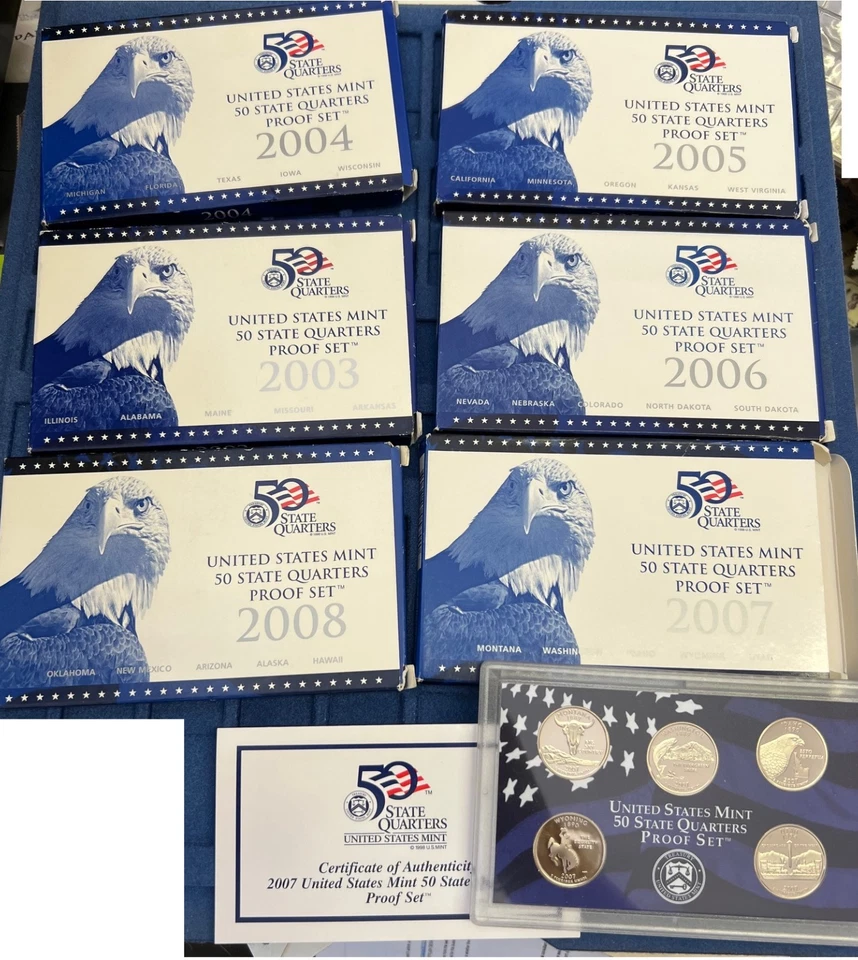 61 Old Proof & Mint State Quarter Sets 1999-2008--17 GEM BU Platinum & Gold Sets - Image 2 of 4