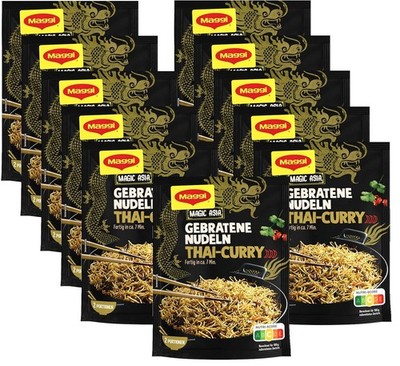 MAGGI Magic Asia Gebratene Nudeln Thai Curry, Fertiggericht, 11er Pack (11x130g)