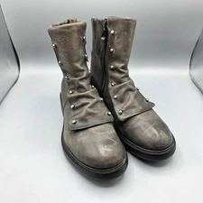 Miz Mooz Boots Womens 38 Taupe Gray Leather Combat Distressed Zipper Button