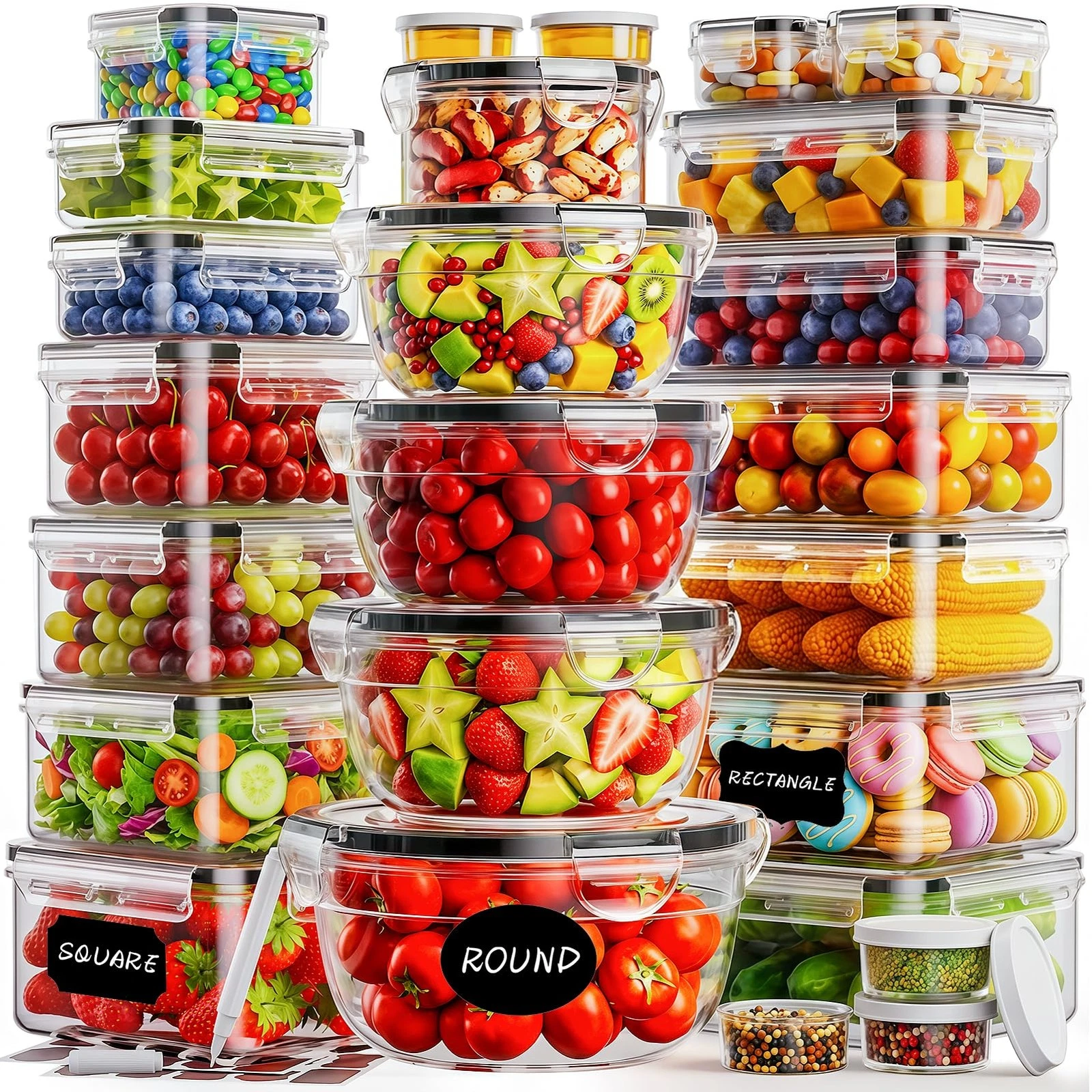 50 PCS Food Storage Containers with Lids (25 Containers & 25 Lids) - Reusable...