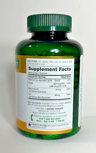 Nature's Bounty Iron Glycinate 300 Count HIGH ABSORPTION 28mg Capsules EXP:2028 - Image 3 of 4