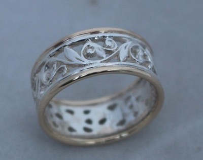 LR438 - 9ct yellow gold and sterling Silver filigree ring