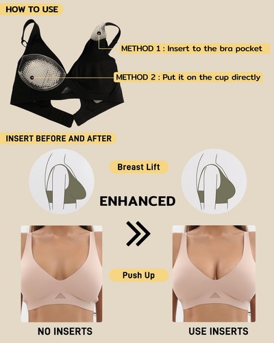Breathable Mesh Silicone Insert Bra Pads, Clear Gel Invisible Push-up Breast ... - Picture 4 of 6