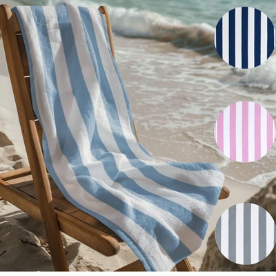 ADORE HOME Large Beach Towel Striped Super Soft Microfibre Cabana Stripe Lightweight 2 Size