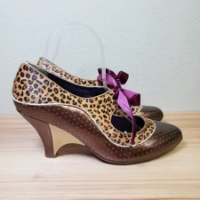 Poetic License Size 39 Cheetah Print Bow Wedge Heel Brown Tan Pinup Rockabilly