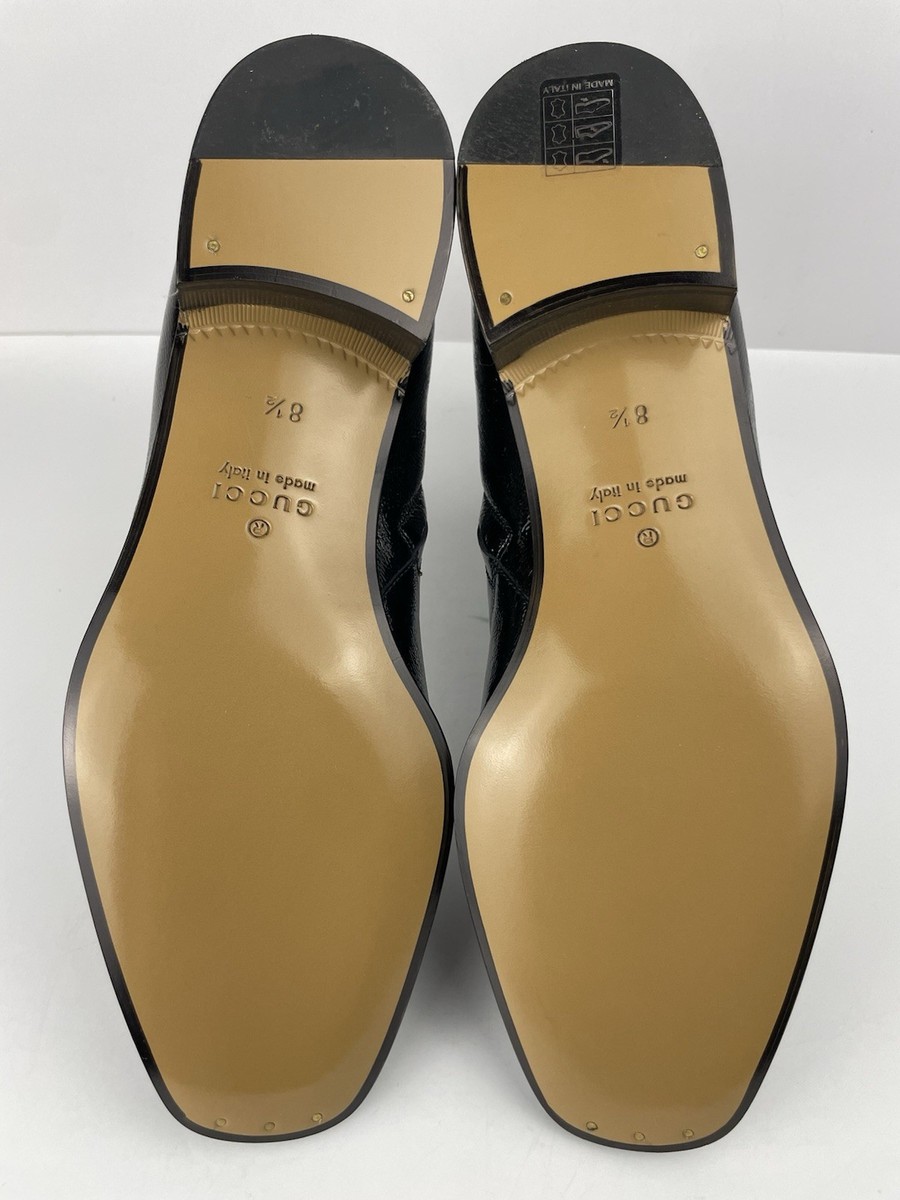 Gucci 739926 Black Patent Leather Buckle Ankle Boots Men's Size