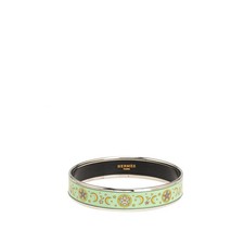 HERMES Enamel PM Cloisonn Moon Star Motif Bangle Light Green Silver Metal Ladies