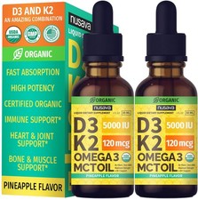 2 Pack Organic Vitamin D3 K2 Drops with MCT Oil Omega 1 Fl Oz Pack of 2