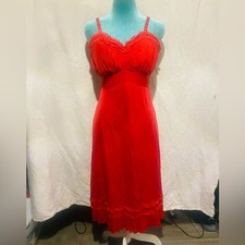 Vintage red slip with ruffled bust and hem