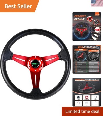 Comfortable 13.8  Racing Steering Wheel - Red Vinyl Leather for Ultimate Grip