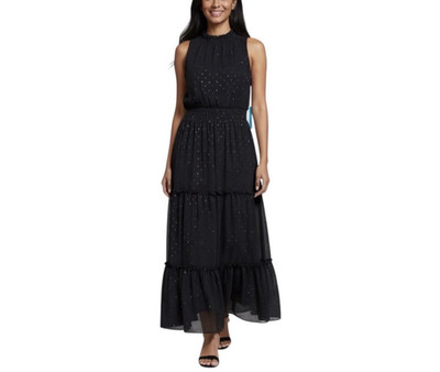 Draper James RSVP Long Tiered Smocked Dress Women Small Black Sleeveless Ruffle