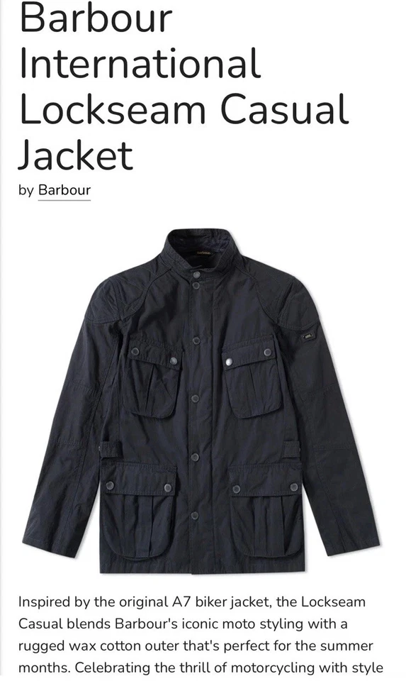 Barbour Lockseam Casual Jacket Mens Small Black Light Utility Motorcycle Biker - Image 2 of 4