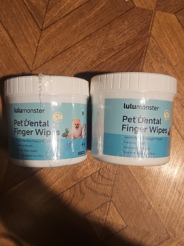 2 Lulumonster Pet Dental Finger Wipes for Dogs & Cats - 50 Count Oral Hygiene