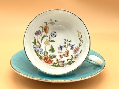 Aynsley China Oban Form Cottage Garden Türkis Schrank Teetasse & Untertasse Duo.