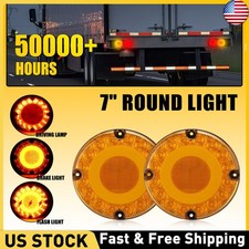 2pc 7 Round Amber 47-led Tail Light School Bus Transit Vehicles Refuse Hauler
