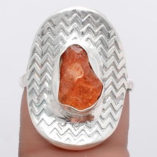 Natural Sunstone Rough 925 Sterling Silver Ring s.8 Jewelry R-1376