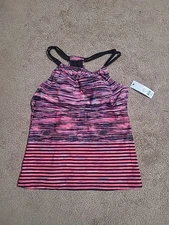 Zelos Womens L Workout Athletic Tank Top Live In Space MSRP $54 NEW Striped Pink