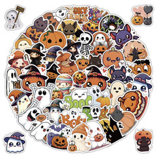 50 Pack Halloween Stickers Classic Pumpkin Trick or Treat Skull and Ghost 2 Inch