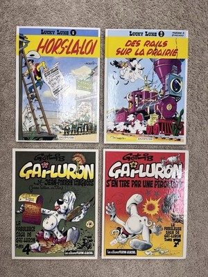 Lot of 4 French Comic Books Hardcover BDs Lucky Luke 6 & 9 Gai-Luron 4 & 7
