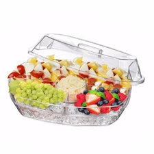 15" Ice Chilled Condiment Tray with Lid – 4-Compartment Non-Removable Ice Chi...
