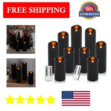 Set of 9 Black LED Flameless Candles with Timer Remote Control - 4" to 9"