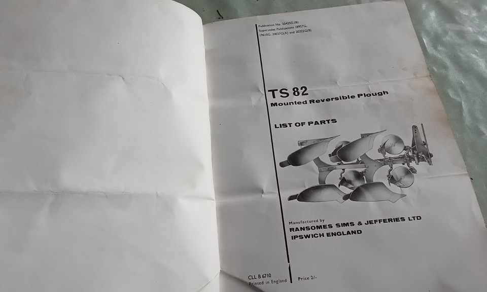 Original Ransome's TS 82 Reversible Plough Operators Instruction Book ...