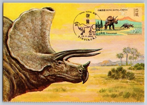 Hong Kong 2022 Dinosaurs Triceratops FDC Maxi Card w/Pictorial Dinosaur Cancel