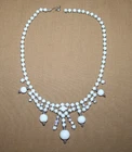 Vintage White Milk Glass Beaded Necklace Choker with Rhinestones