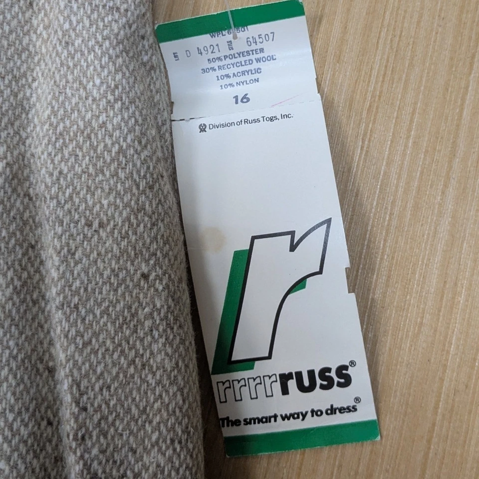 Vintage Russ Skirt Beige Wool Blend Belted Pleated Midi Career Retro Women's 16 - Image 2 of 4