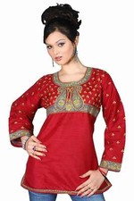 Art Silk Maroon Red long sleeves Kurti/Tunic