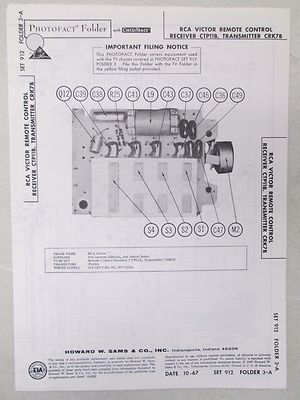 Photofact Folder Parts Manual RCA Victor Remote Control Receiver CTP11B CRK7B