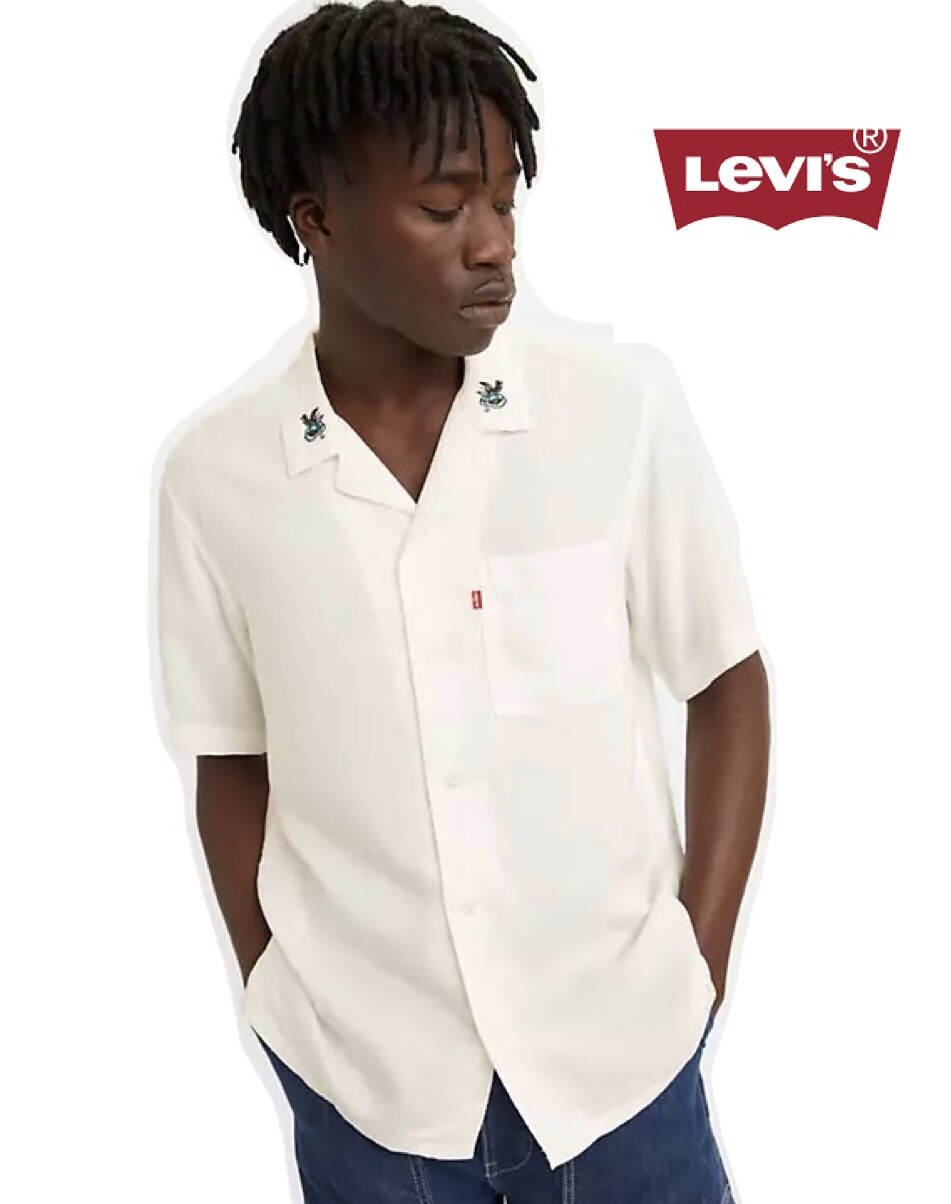 Levis Mens Cubano Shirt Short Sleeve Off-White Cotton Levi Collared Shirt  S-2XL | eBay