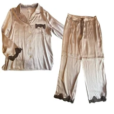 Julianna Rae Serendipity 100% Silk 2 Piece XS Pajamas Set Lace Trim Dusty Pink