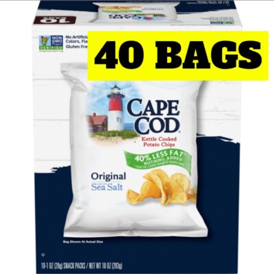 40x Cape Cod Reduced Fat Pack Kettle Cooked Potato Chips Original (40 Count)