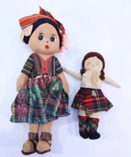 VTG Rag Doll Handmade Folk Art Cloth Play Toy Outfit Set of 2 Light Complexation