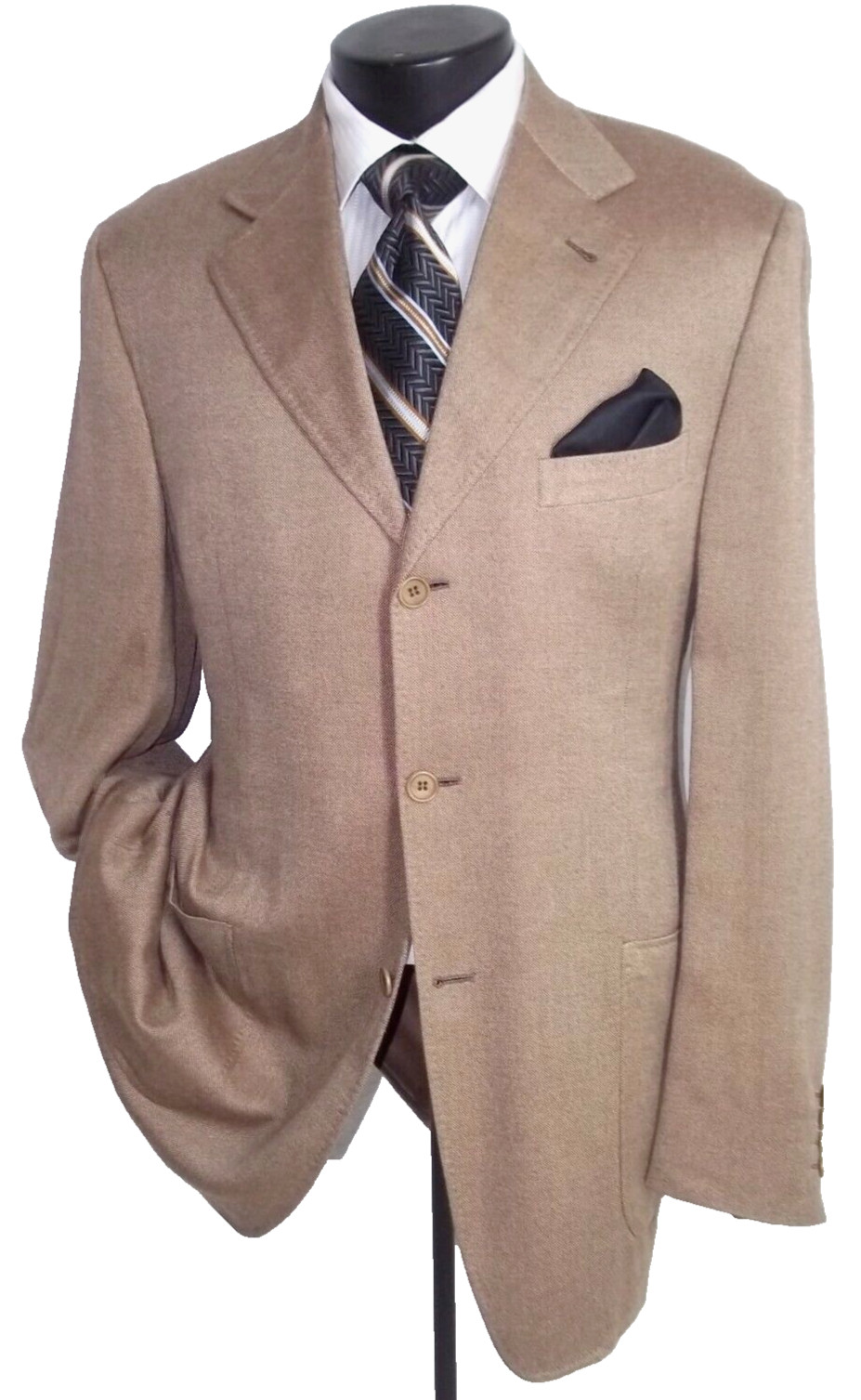 & Canali Solid Beige 3 Buttons Patch Pockets Pure… - image 3