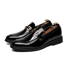 Mens Pointy Toe Patent Leather Slip On Business Formal Wedding Black Dress Shoes