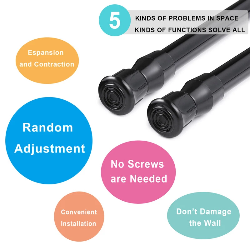 2 varillas de cortina de tensión carga de resorte poste de cortina ajustable acero de alta resistencia Foto 4 de 4