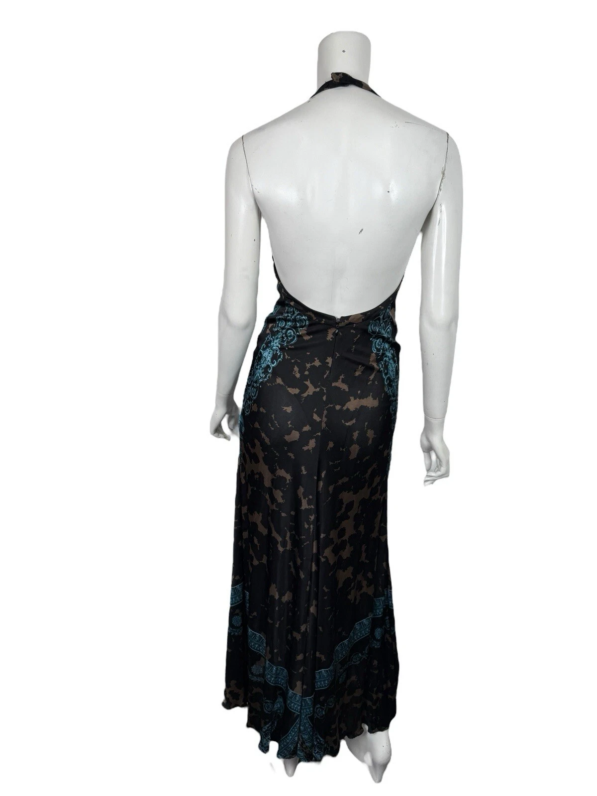 Abito Vintage Versace Nero Marrone Stampa Barocca Halter IT42