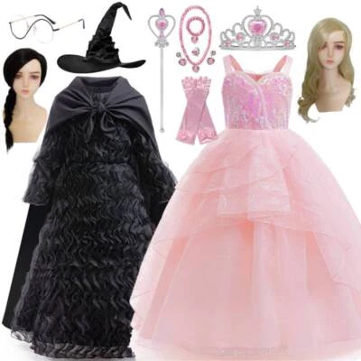 Wicked Glinda Princess Kids Cosplay Glinda Elphaba Dress Pink Party Girl CostumE