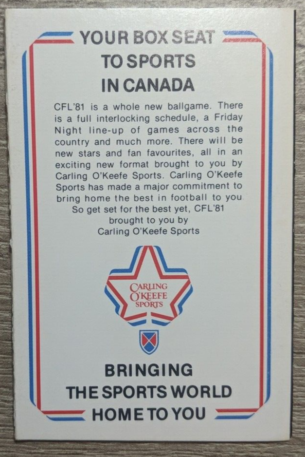 1981 TORONTO ARGONAUTS CFL FOOTBALL OFFICIAL SCHEDULE O'KEEFE ARGOS eBay