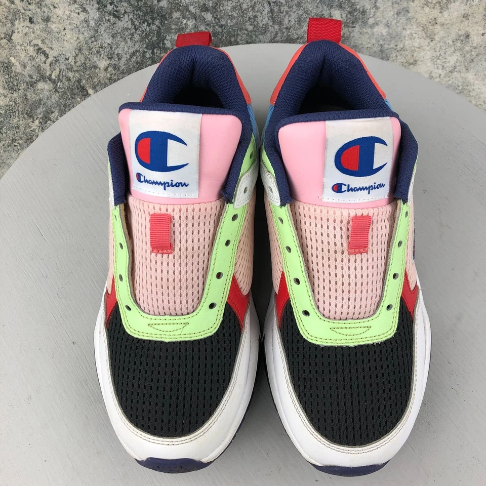 Champion Mujer Talla 7 93 Eighteen SP Bloque Negro Rosa Cuero Tenis Zapatos Foto 2 de 4